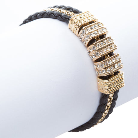 Simple Style Rope Cord Crystal Rhinestone Fashion Bracelet B457 Black Gold