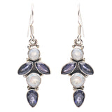 925 Sterling Silver Gemstones Natural Amethyst Moonstone Dangle Earring FJSE2146