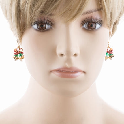 Christmas Jewelry Crystal Rhinestone Twin Bell Holiday Dangle Earrings Green - Accessoriesforever