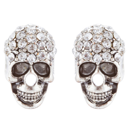 Halloween Costume Jewelry Crystal Rhinestone Skull Head Fashion Earrings E982 SV