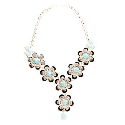 Statement Beautiful Layered Flower Floral Crystal Fashion Necklace Set Tq Black - Accessoriesforever