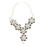 Statement Beautiful Layered Flower Floral Crystal Fashion Necklace Set Tq Black