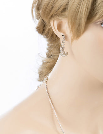Bridal Wedding Jewelry Set Necklace Earring Crystal Rhinestone Vintage Silver