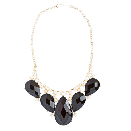 Modern Trendy Chic Bold Teardrop Design Statement Necklace Set  JN174 Black - Accessoriesforever