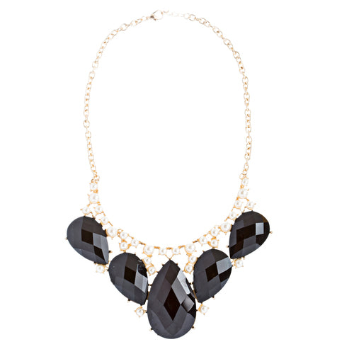 Modern Trendy Chic Bold Teardrop Design Statement Necklace Set  JN174 Black