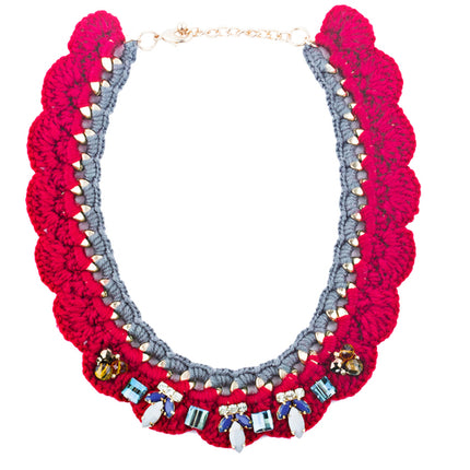 Gorgeous Style Crystal Formica Knitted Design Statement Jewelry Necklace Red - Accessoriesforever