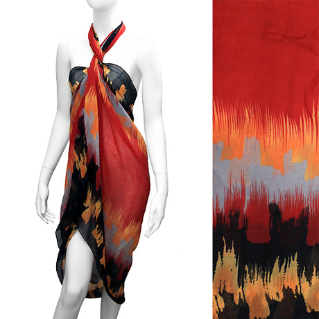 Beach Sarong Pareo Wrap Embossed Abstract Design Red