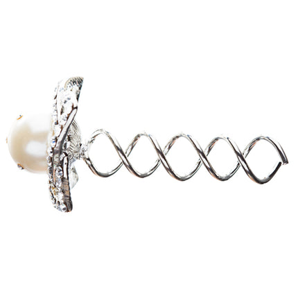 Bridal Wedding Jewelry Hair Spiral Pin Crystal Rhinestone Pearl Style Silver - Accessoriesforever