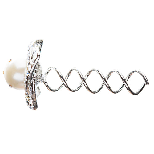Bridal Wedding Jewelry Hair Spiral Pin Crystal Rhinestone Pearl Style Silver - Accessoriesforever