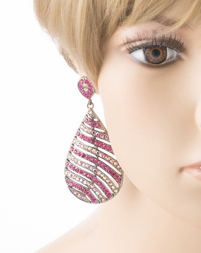 Modern Fashion Crystal Rhinestone Stunning Leaf Design Dangle Earrings E729 Pink - Accessoriesforever