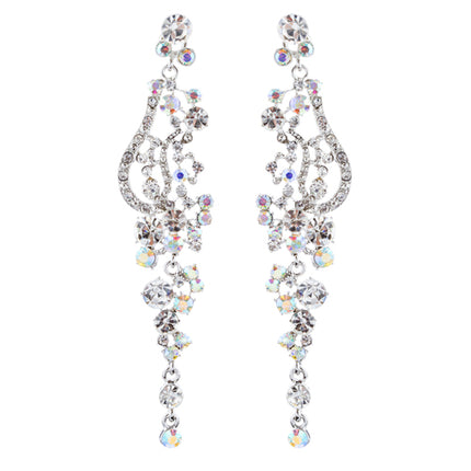 Bridal Wedding Jewelry Crystal Rhinestone Vintage Long Dangle Earring Silver - Accessoriesforever