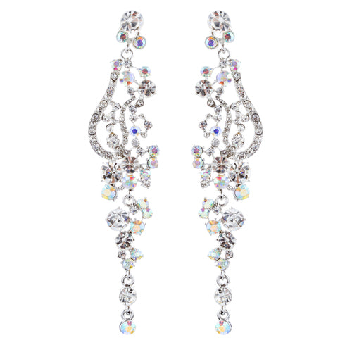 Bridal Wedding Jewelry Crystal Rhinestone Vintage Long Dangle Earring Silver