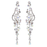 Bridal Wedding Jewelry Crystal Rhinestone Vintage Long Dangle Earring Silver