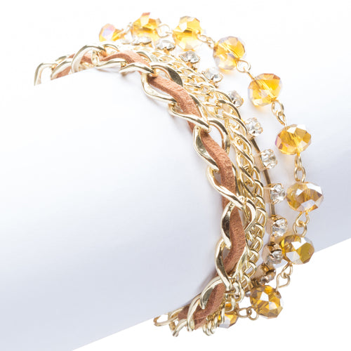 Modern Fashion Crystal Rhinestone Gorgeous Multi Layered Bracelet B464 Brown - Accessoriesforever
