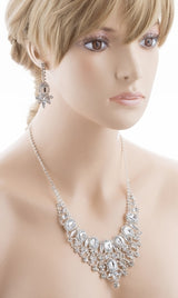 Bridal Wedding Jewelry Set Crystal Rhinestone Luxurious Dazzle Necklace Silver