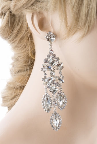 Bridal Wedding Jewelry Crystal Rhinestone Shine Dazzle Long Dangle Earrings - Accessoriesforever