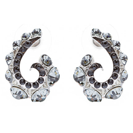 Wave Hook Design Crystal Rhinestone Stud Earring Black - Accessoriesforever