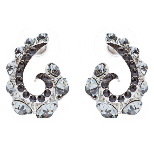 Wave Hook Design Crystal Rhinestone Stud Earring Black
