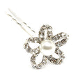 Bridal Wedding Jewelry Crystal Rhinestone Pearl Open Petal Floral Hair Pin White