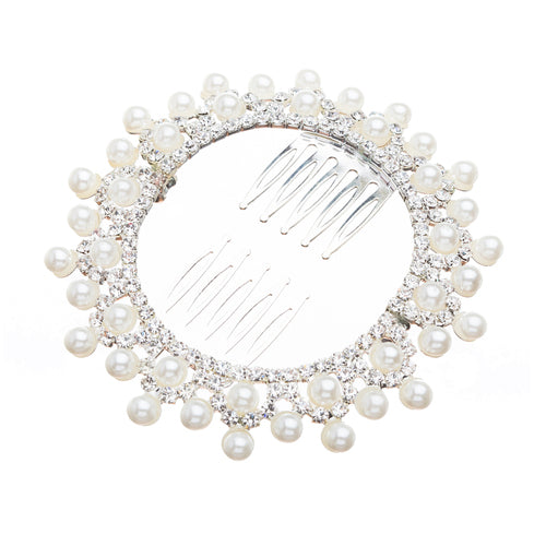 Bridal Wedding Jewelry Crystal Rhinestone Pearl Lined Round Dazzle Hair Comb