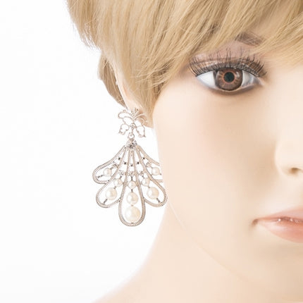 Flare Pearl Crystal Fashion Vintage Earrings Silver - Accessoriesforever