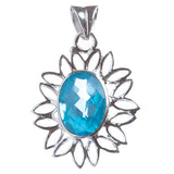 925 Sterling Silver Natural Gemstones Blue Topaz Pendant FJSVP2054