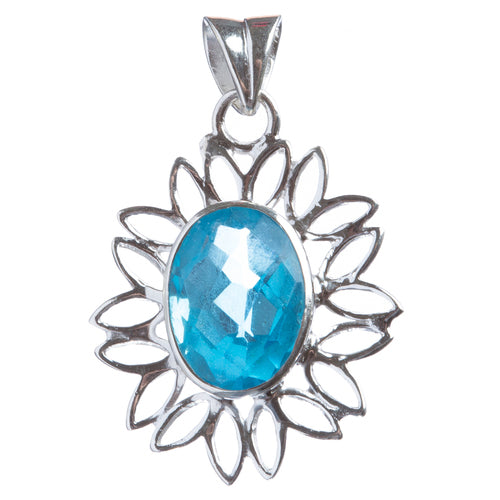 925 Sterling Silver Natural Gemstones Blue Topaz Pendant FJSVP2054