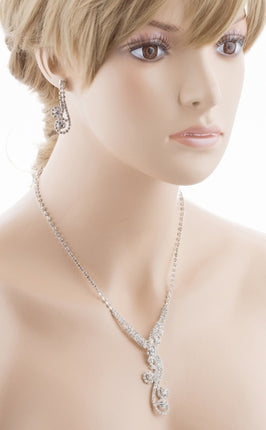 Bridal Wedding Jewelry Set Crystal Rhinestone Dazzle Y Drop Swirl Necklace SV - Accessoriesforever
