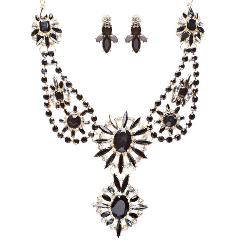 Beautiful Multi Strands Bead Bohemain Statement Necklace Jewelry Set JN249 Black