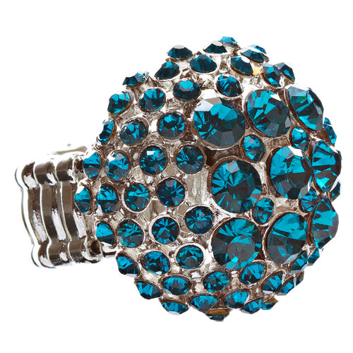 Modern Fashion Charming Duo Tone Dome Round Crystal Pave Stretch Ring R77 Blue