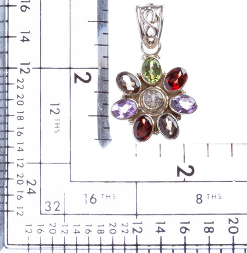 925 Sterling Silver Natural Gemstones Multigem Pendant FJSVP2067