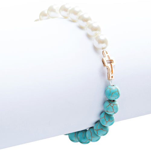 Cross Jewelry Fascinating Stone Cross Stretch Link Bracelet B493 Turquoise