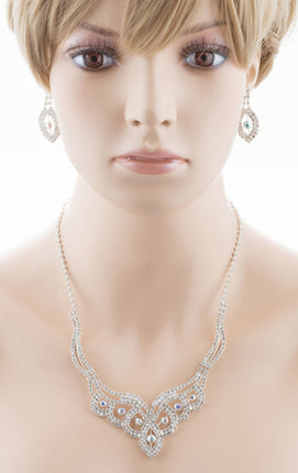 Bridal Wedding Jewelry Crystal Rhinestone Magnificent Floral Necklace J547 White - Accessoriesforever