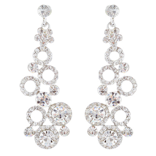 Bridal Wedding Jewelry Crystal Rhinestone Dot Linked Dangle Drop Earrings Silver