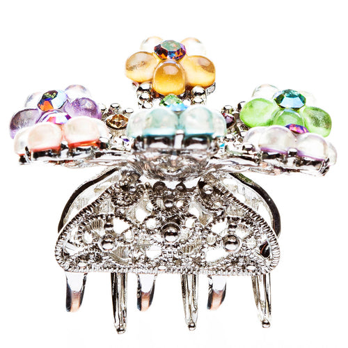 Austrian Crystal Multi Flowers Hair Claw Clip - Accessoriesforever