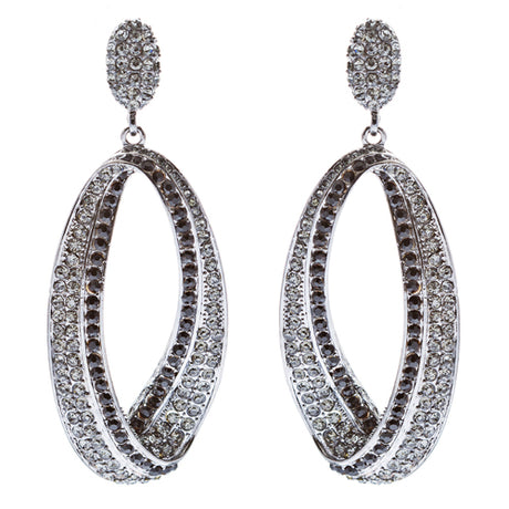 Fashion Stunning Crystal Open Hoop Drop Earrings Black
