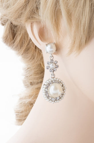 Bridal Wedding Jewelry Crystal Rhinestone Pearl Circle Dangle Earrings Ivory - Accessoriesforever
