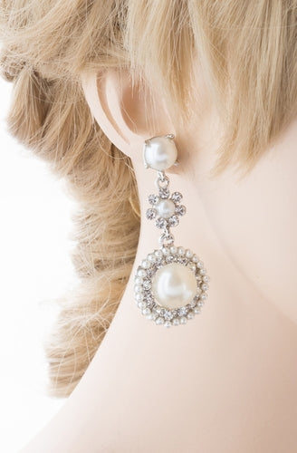 Bridal Wedding Jewelry Crystal Rhinestone Pearl Circle Dangle Earrings Ivory