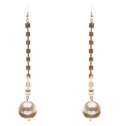 Bridal Wedding Jewelry Crystal Rhinestone Pearl Linear Drop Long Earrings Silver