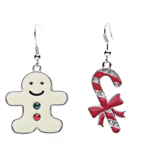 Christmas Jewelry Crystal Rhinestone Gingerbread Man Candy Cane Earrings E639