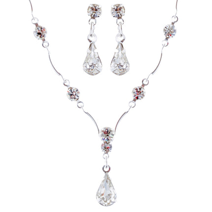 Bridal Wedding Jewelry Set Crystal Rhinestone Classy Y Drop Necklace Silver - Accessoriesforever