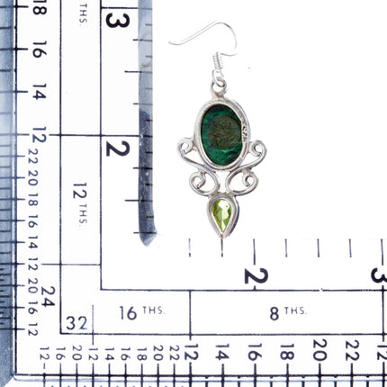 925 Sterling Silver Natural Gemstones Malachite Dangle Earrings FJSVE2187 - Accessoriesforever