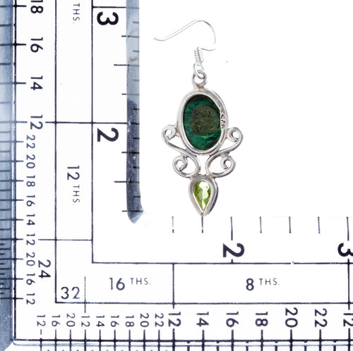 925 Sterling Silver Natural Gemstones Malachite Dangle Earrings FJSVE2187