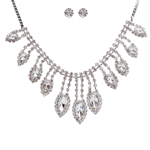 Bridal Wedding Jewelry Crystal Rhinestone Gleaming Dazzle Necklace Earrings SV - Accessoriesforever