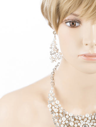 Bridal Wedding Jewelry Crystal Rhinestone Captivating Bib Necklace Set J519 WT - Accessoriesforever