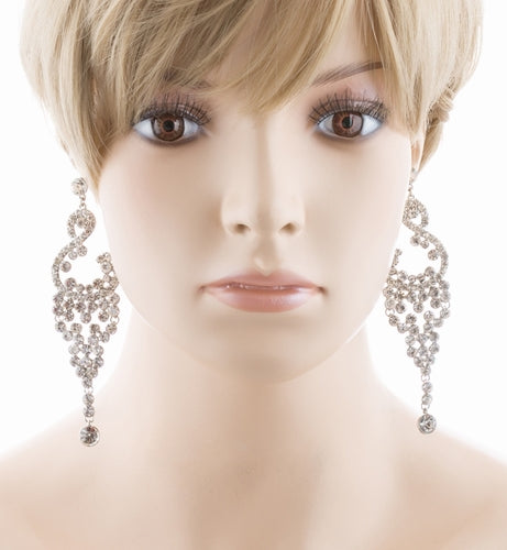 Bridal Wedding Jewelry Crystal Rhinestone Vintage Dangle Earrings E728 Silver - Accessoriesforever