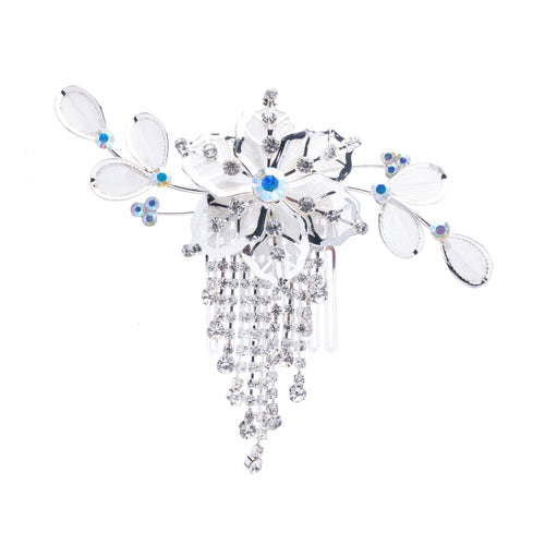 Bridal Wedding Jewelry Crystal Rhinestone Mesh Floral Dangle Drape Hair Comb Pin - Accessoriesforever