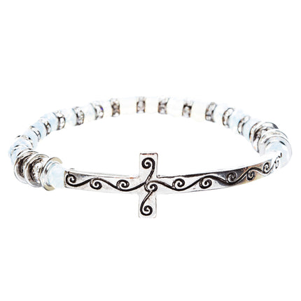 Cross Jewelry Crystal Rhinestone Gorgeous Cross Stretch Bracelet B466 Silver