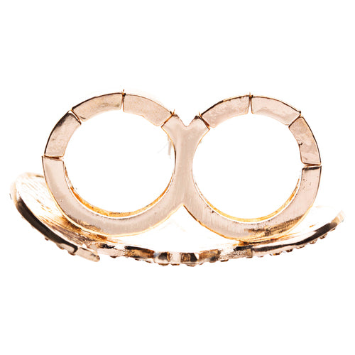 Fun Bat Crystal Rhinestone Two Finger Stretch Adjustable Ring Gold Brown - Accessoriesforever