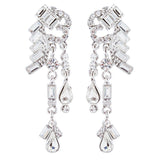 Bridal Wedding Jewelry Unique Crystal Rhinestone Linear Fashion Earrings Silver